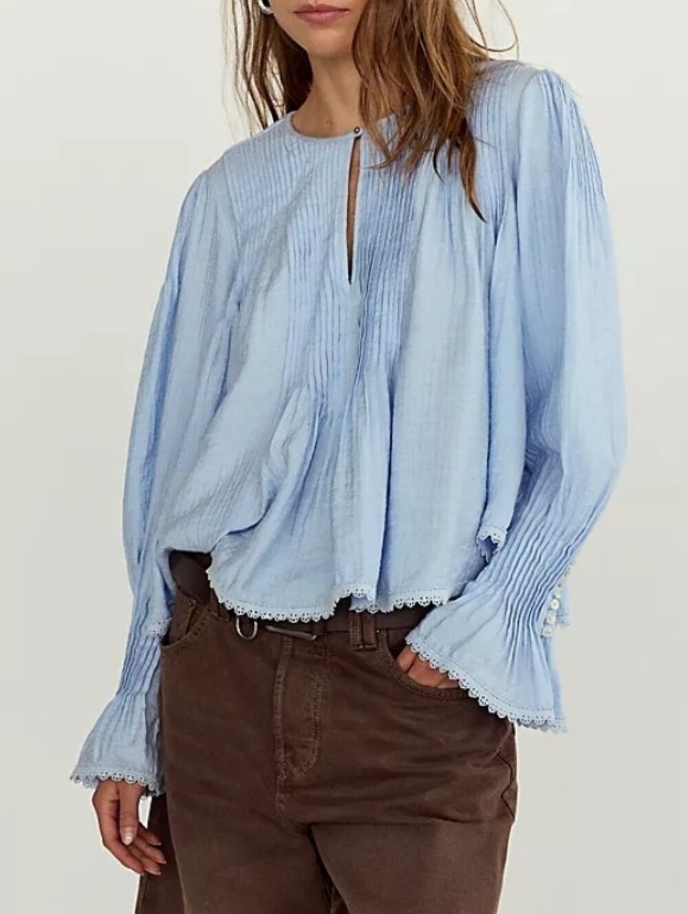 Thousand Pintucks Blouse Light Blue Free People